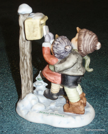 "Sending Season's Greetings" GOEBEL BERTA HUMMEL Figurine BH276 - Brother And Sister Mailing A Letter On Snowy Day!