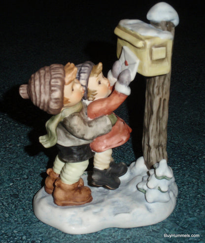 "Sending Season's Greetings" GOEBEL BERTA HUMMEL Figurine BH276 - Brother And Sister Mailing A Letter On Snowy Day!
