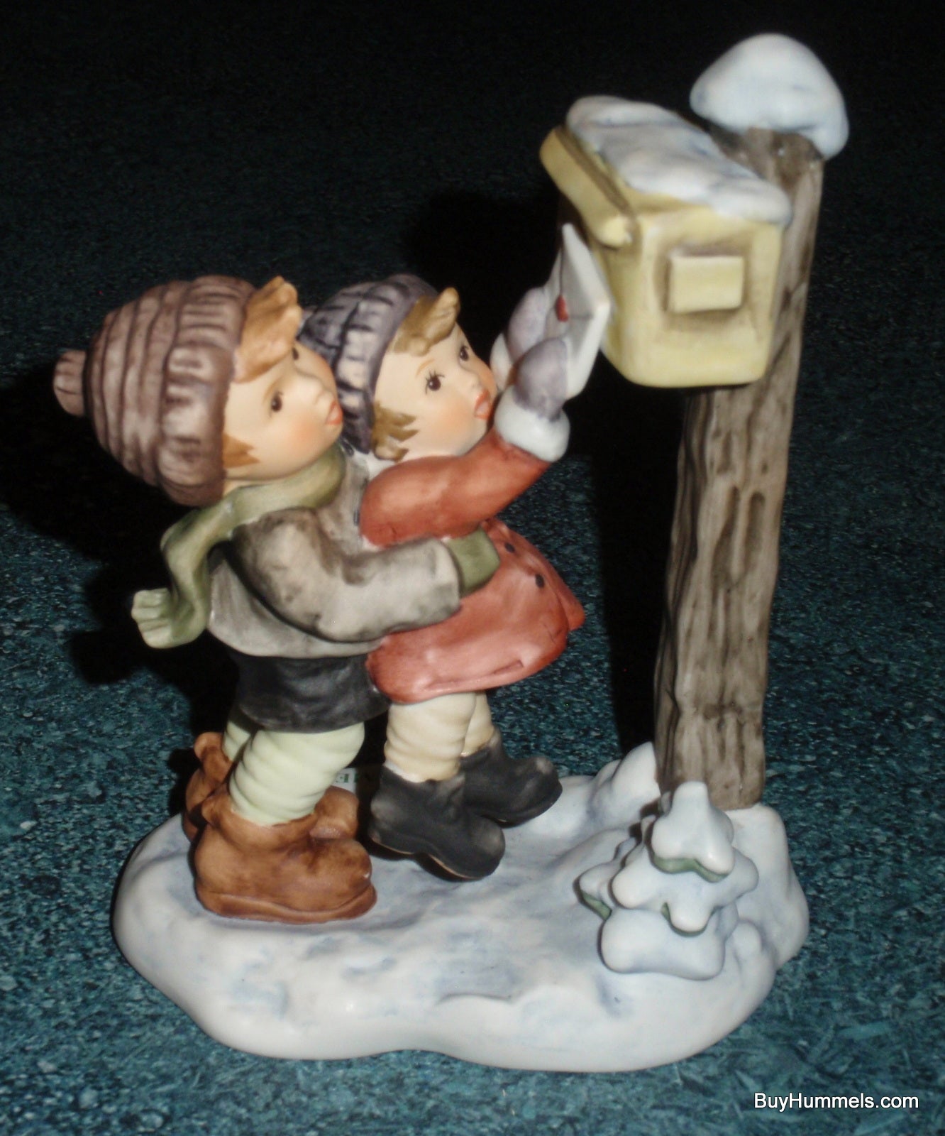 "Sending Season's Greetings" GOEBEL BERTA HUMMEL Figurine BH276 - Brother And Sister Mailing A Letter On Snowy Day!