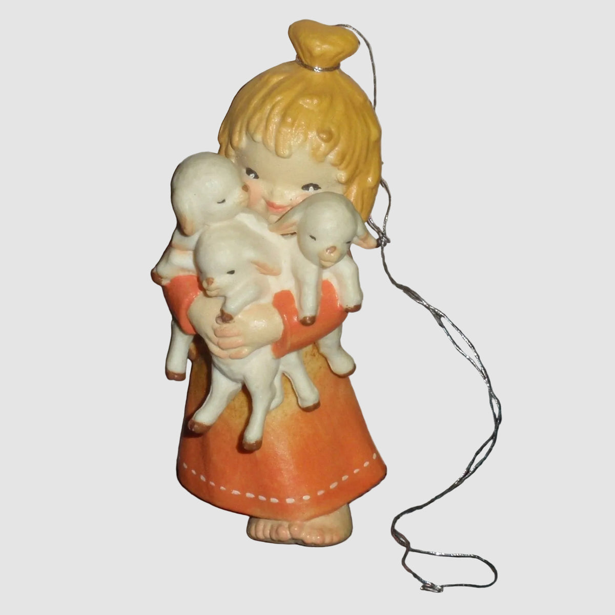 Anri Toriart Spring Arrivals Christmas Ornament 12206/01 Juan Ferrandiz Girl Holding Lambs Original Box Wood Carved Style Vintage Italy