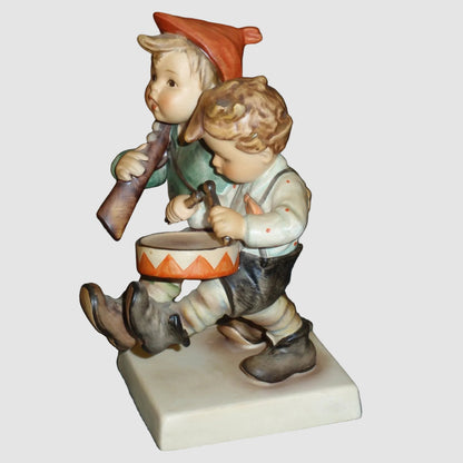 Goebel Hummel Volunteers Figurine 50/1 Playing Soldiers Reinhold Unger Two Boys Marching Rifle Drum Large Version Vintage Germany Porcelain