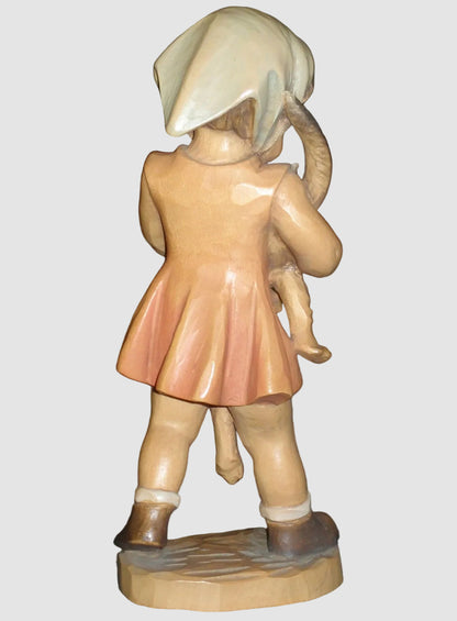 "Girl With Cat" Anri Woodcarving #689-077 Signed Ulrich Bernardi (10")