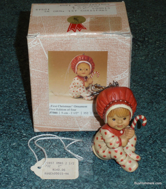 SIGNED "First Christmas" Anri Sarah Kay Wood Carved Christmas Ornament #600015 With Original Box - Rare Christmas Gift From Italy!