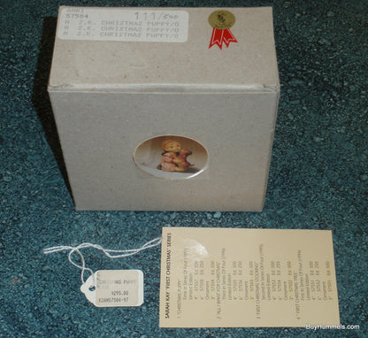 "Christmas Puppy" Anri Sarah Kay Wood Carved Christmas Ornament Figurine With Original Box!