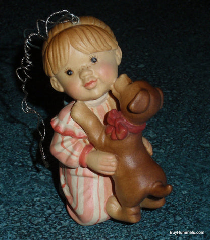 "Christmas Puppy" Anri Sarah Kay Wood Carved Christmas Ornament Figurine With Original Box!