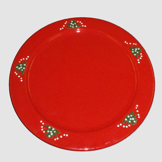 Waechtersbach Red Christmas Tree Round Charger Platter Service Plate Holly Border Holiday Serving Dish Vintage Germany Ceramic Glossy Finish