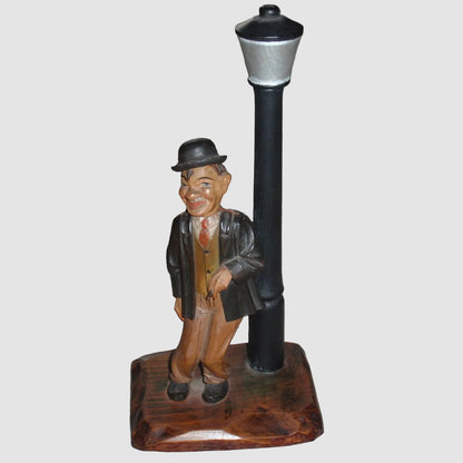 Anri Barware Set Woodcarving Man With Street Lamp Corkscrew Bottle Opener Vintage Late 1940s Italy Hand Carved Wood Figure Humor