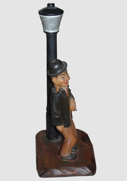 "Barware Set" Anri Woodcarving Man With Street Lamp Corkscrew & Bottle Opener (10.25")
