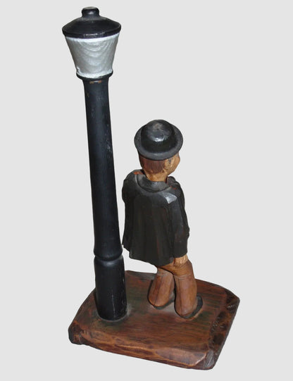 "Barware Set" Anri Woodcarving Man With Street Lamp Corkscrew & Bottle Opener (10.25")