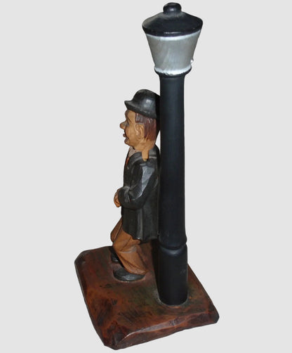 "Barware Set" Anri Woodcarving Man With Street Lamp Corkscrew & Bottle Opener (10.25")