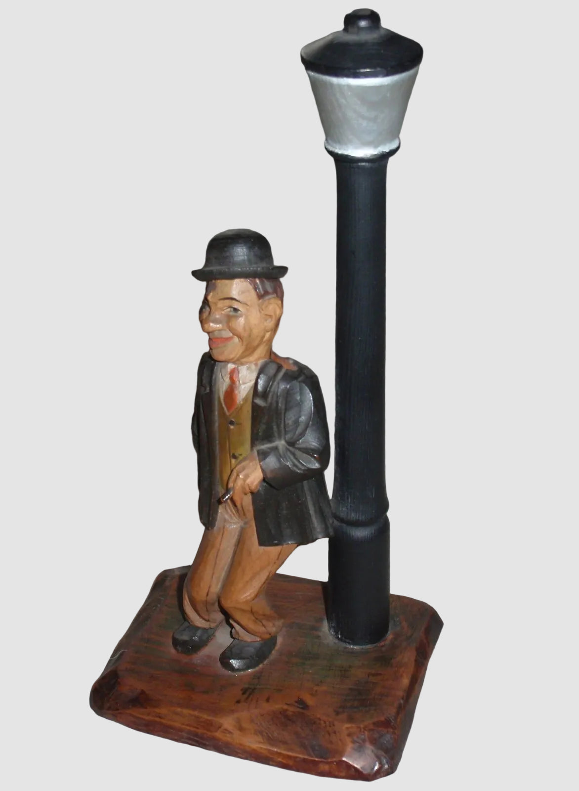 "Barware Set" Anri Woodcarving Man With Street Lamp Corkscrew & Bottle Opener (10.25")
