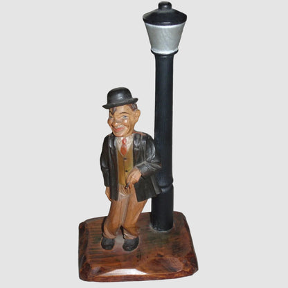 "Barware Set" Anri Woodcarving Man With Street Lamp Corkscrew & Bottle Opener (10.25")