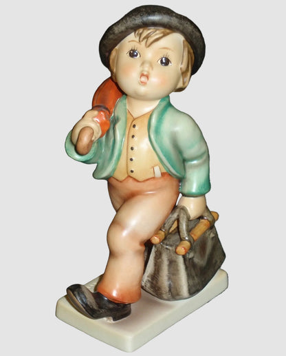 Goebel Hummel Merry Wanderer Figurine 7 I Large Arthur Moeller Wanderbub Boy Suitcase Umbrella Vintage Germany Porcelain Matte Finish