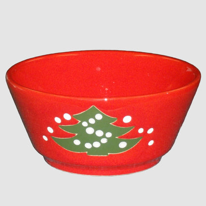 Waechtersbach Germany Christmas Tree Cereal Ice Cream Bowl Red Green White Stars Holiday Servingware Vintage Ceramic Glossy Glaze