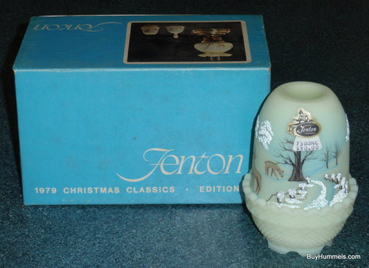 Fenton Fairy Lamp Signed Dane Fredrick Winter Snow Deer 1979 CHRISTMAS CLASSICS!