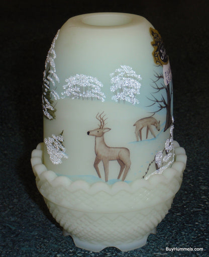 Fenton Fairy Lamp Signed Dane Fredrick Winter Snow Deer 1979 CHRISTMAS CLASSICS!