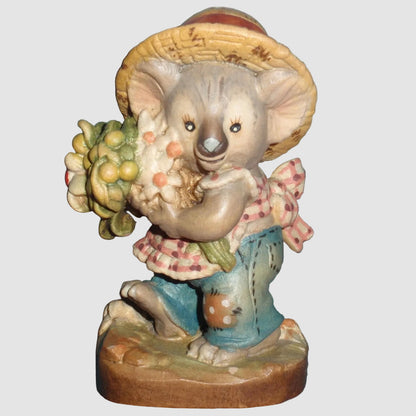 Anri Sarah Kay Honey Bunch Koala Figurine Limited Edition Ulrich Bernardi Hand Carved Wood Italy Straw Hat Flowers Mint Condition