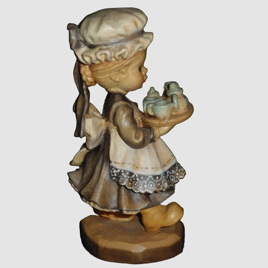 Anri Sarah Kay Afternoon Tea Figurine 653040 Little Girl Tray Tea Set Hand Carved Wood Italy Limited Edition Vintage