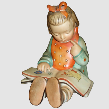 Goebel Hummel Bookworm Girl Figurine 3 I Little Bookworm TMK2 Full Bee 1950s Reading Book Duck Vintage Germany Porcelain Matte Finish