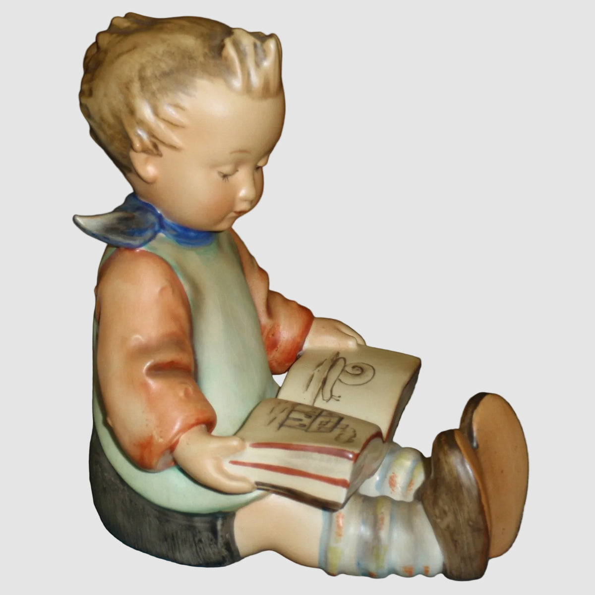 Goebel Hummel Bookworm Boy Bookend Figurine 14 A Little Bookworm TMK2 Full Bee 1950s Reading Vintage Germany Porcelain Matte Finish
