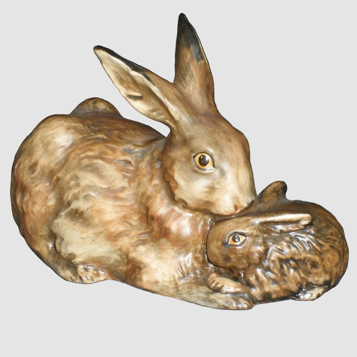 Goebel Mother Bunny With Baby Figurine 34301 Rabbit Animal Wildlife Vintage West Germany Porcelain Brown Matte Finish