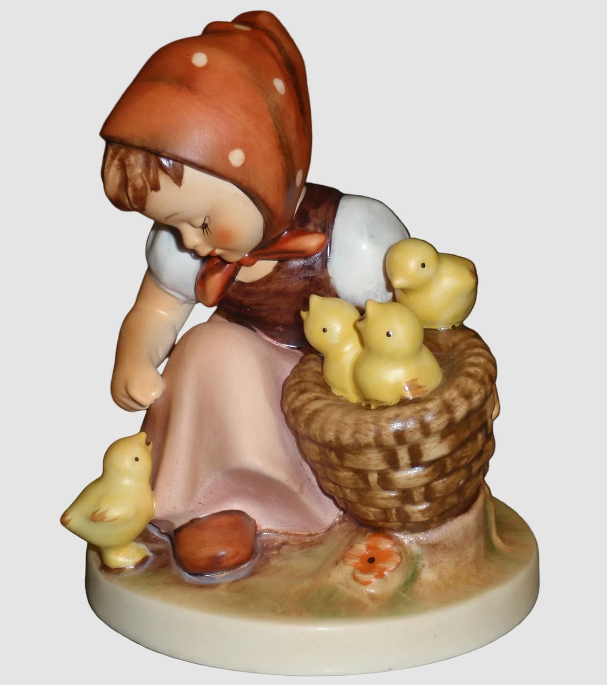 Goebel Hummel Chick Girl Figurine 57 I Large Arthur Moeller Little Girl Feeding Baby Chicks Basket Vintage Germany Porcelain Matte Finish
