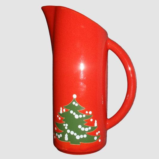 Waechtersbach Christmas Tree Tall Red Pitcher 32oz West Germany Ceramic Holiday Serving Pitcher Glossy Finish