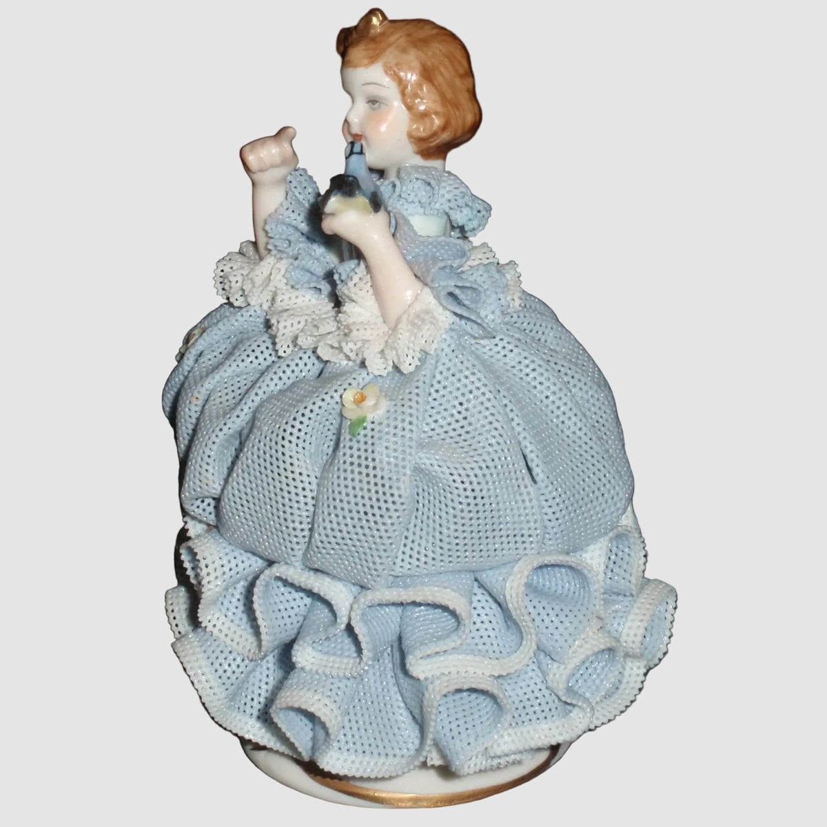 "Little Bluebird" Irish Dresden Porcelain Lace Figurine (Blue Dress - 4.5")