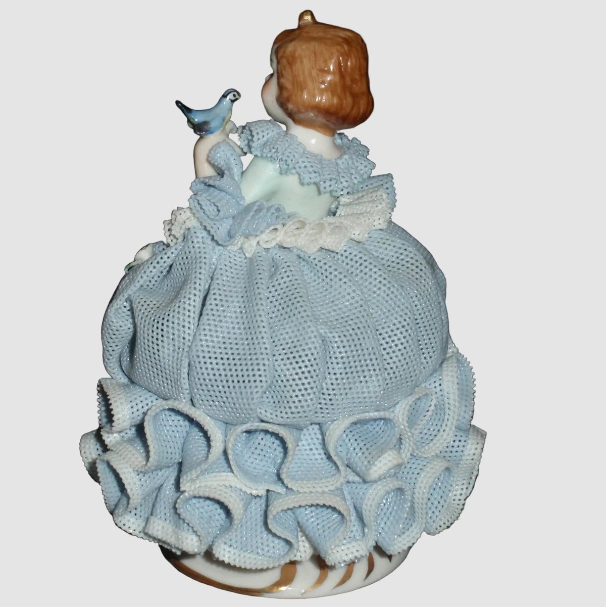 "Little Bluebird" Irish Dresden Porcelain Lace Figurine (Blue Dress - 4.5")