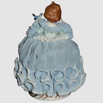 "Little Bluebird" Irish Dresden Porcelain Lace Figurine (Blue Dress - 4.5")