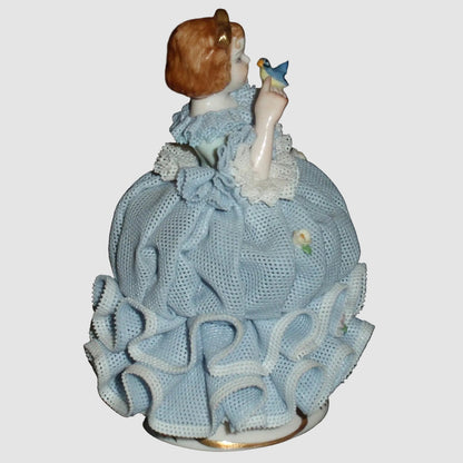 "Little Bluebird" Irish Dresden Porcelain Lace Figurine (Blue Dress - 4.5")