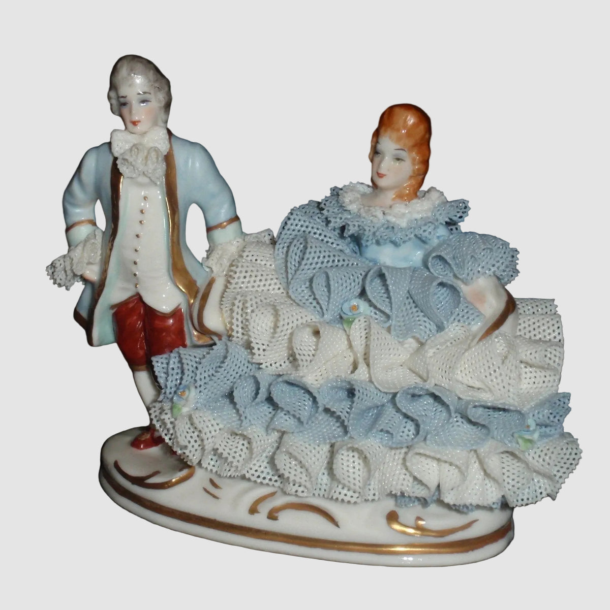 "Good Companions" Irish Dresden Victorian Lace Figurine (3.5" x 4.25")