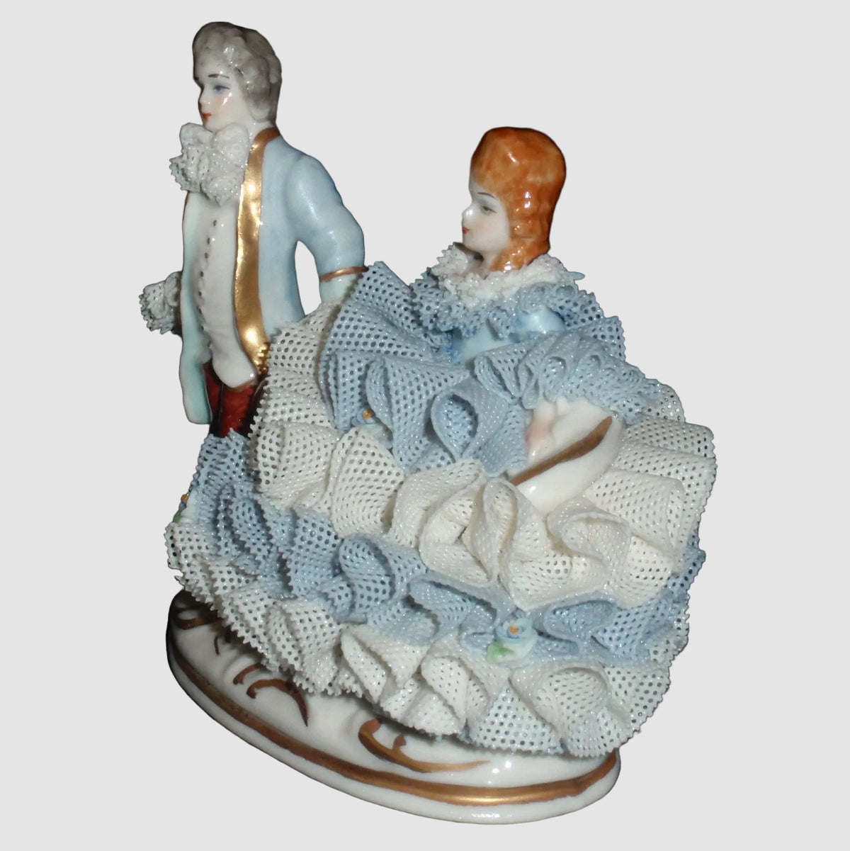 "Good Companions" Irish Dresden Victorian Lace Figurine (3.5" x 4.25")