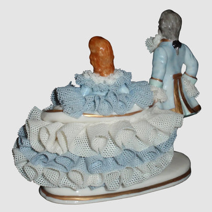 "Good Companions" Irish Dresden Victorian Lace Figurine (3.5" x 4.25")
