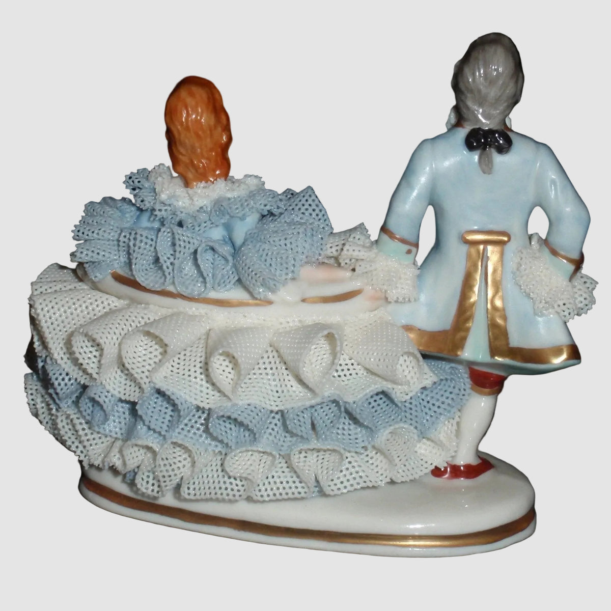 "Good Companions" Irish Dresden Victorian Lace Figurine (3.5" x 4.25")