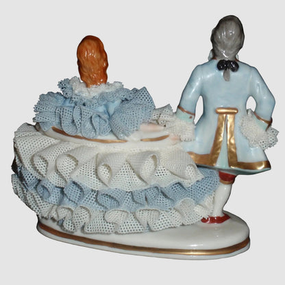 "Good Companions" Irish Dresden Victorian Lace Figurine (3.5" x 4.25")