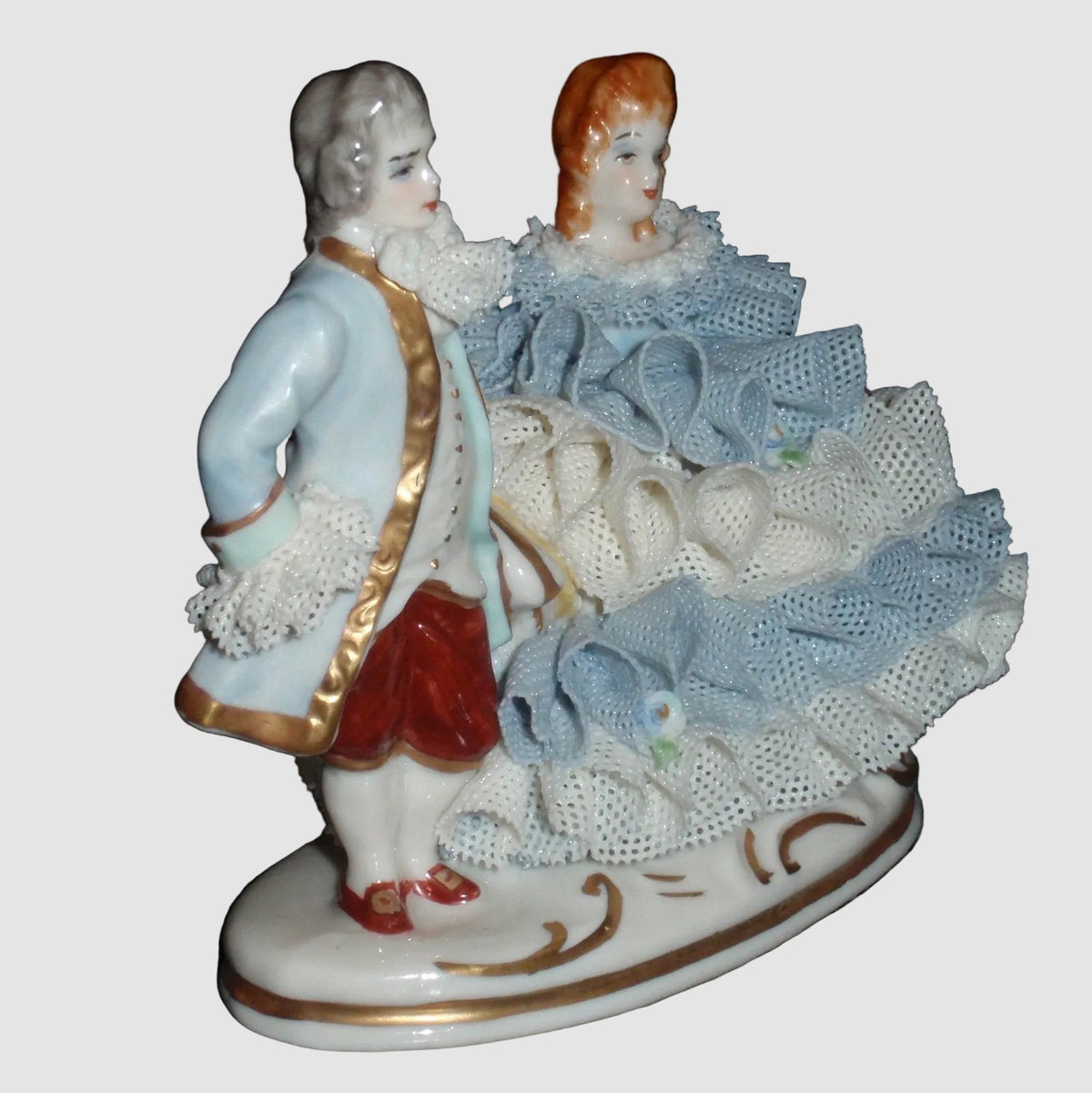 "Good Companions" Irish Dresden Victorian Lace Figurine (3.5" x 4.25")