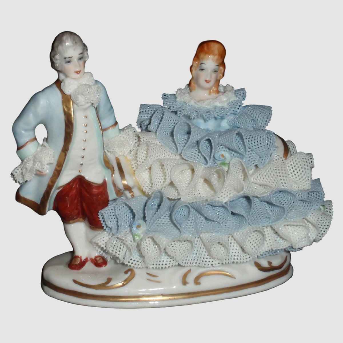 "Good Companions" Irish Dresden Victorian Lace Figurine (3.5" x 4.25")