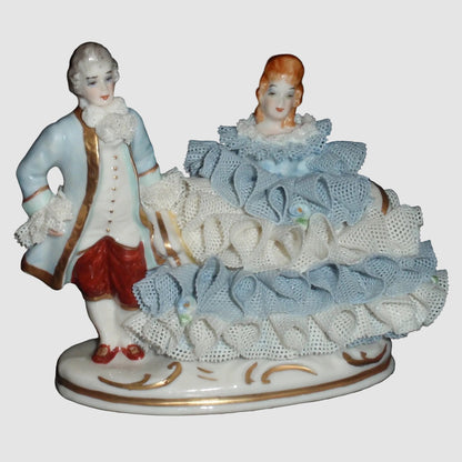 "Good Companions" Irish Dresden Victorian Lace Figurine (3.5" x 4.25")