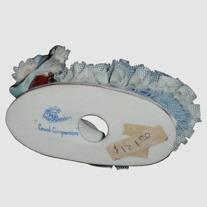 "Good Companions" Irish Dresden Victorian Lace Figurine (3.5" x 4.25")
