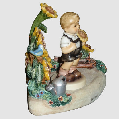 "Sunflower Boy" Goebel Hummel Figurine #2219 & "Summer Days" Hummelscape 1112-D Summer Set