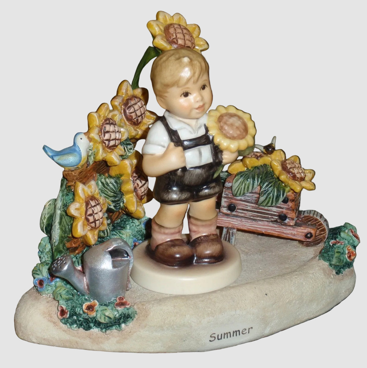 Goebel Hummel Sunflower Boy Figurine 2219 Summer Days Hummelscape 1112 D Set Sunflowers Wheelbarrow Vintage Germany Porcelain
