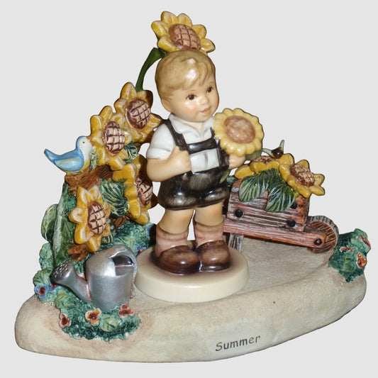 Goebel Hummel Sunflower Boy Figurine 2219 Summer Days Hummelscape 1112 D Set Sunflowers Wheelbarrow Vintage Germany Porcelain
