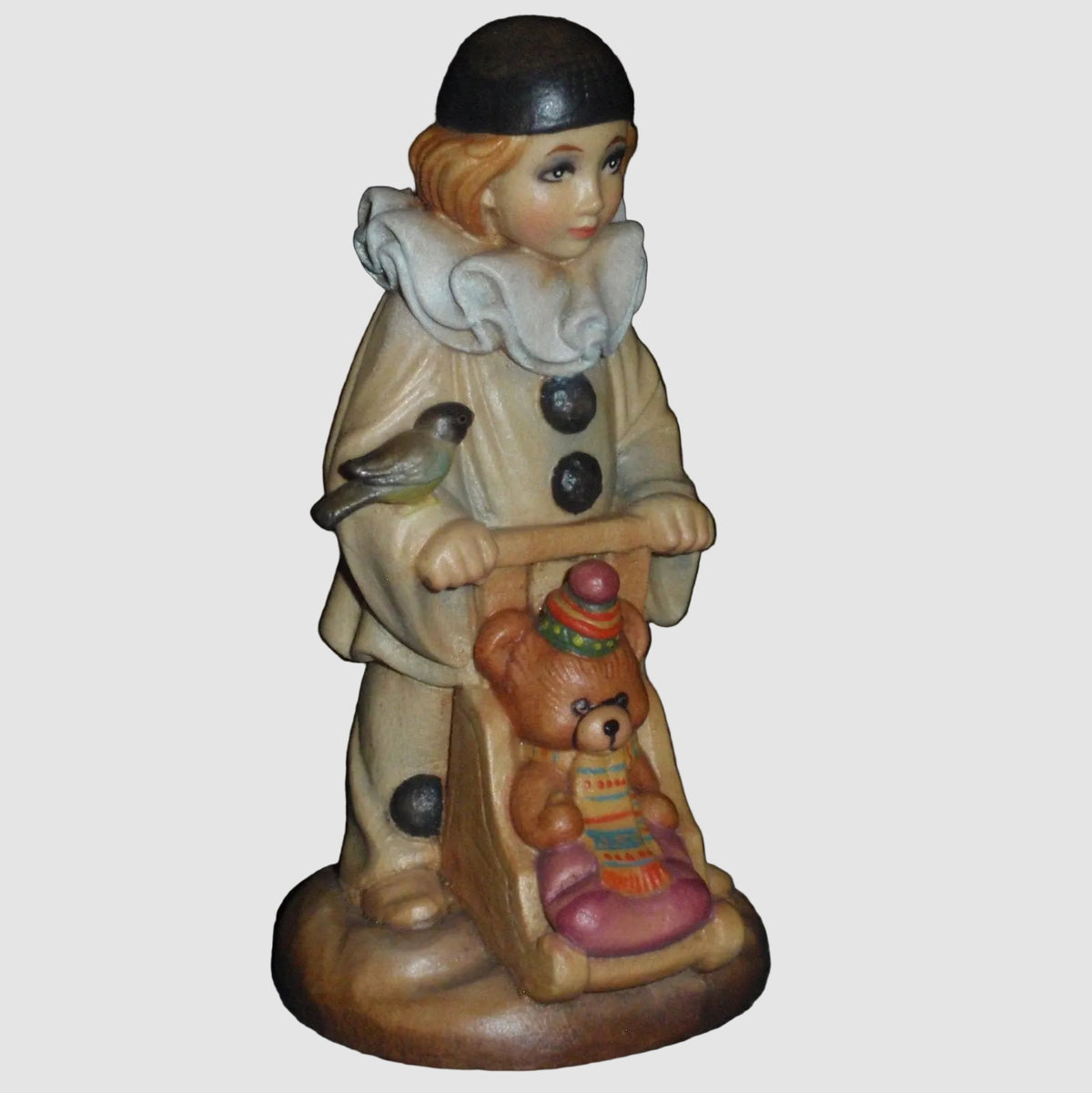 "Pierrot Clown" With Teddy Bear & Bird 4” Limited Edition ANRI Wood Carving By J.C. Gibert