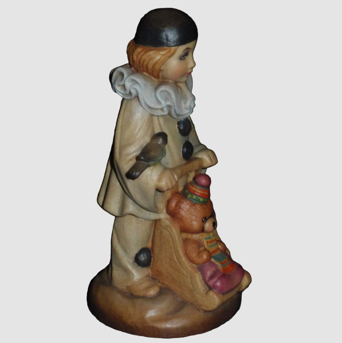 "Pierrot Clown" With Teddy Bear & Bird 4” Limited Edition ANRI Wood Carving By J.C. Gibert