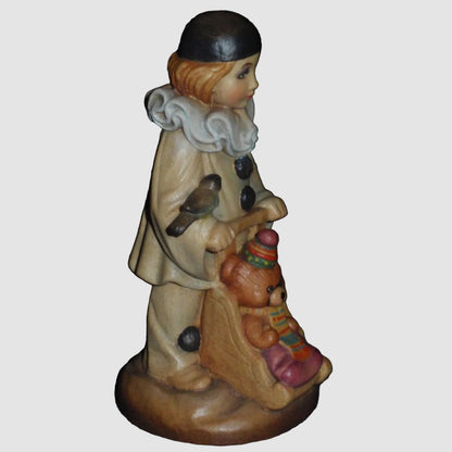 "Pierrot Clown" With Teddy Bear & Bird 4” Limited Edition ANRI Wood Carving By J.C. Gibert