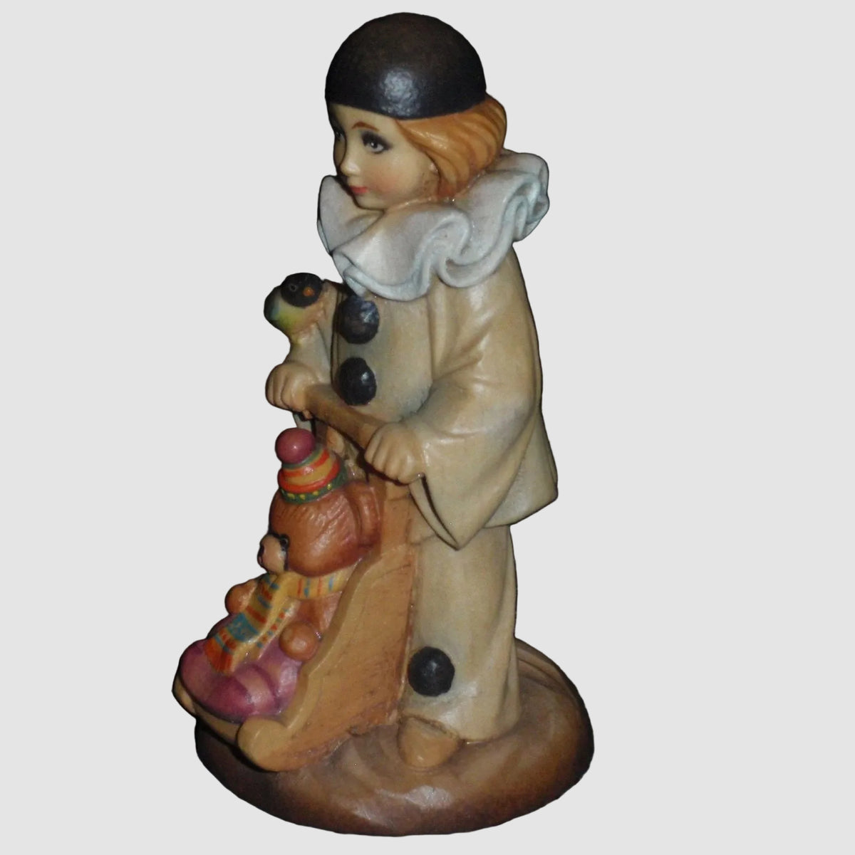 "Pierrot Clown" With Teddy Bear & Bird 4” Limited Edition ANRI Wood Carving By J.C. Gibert