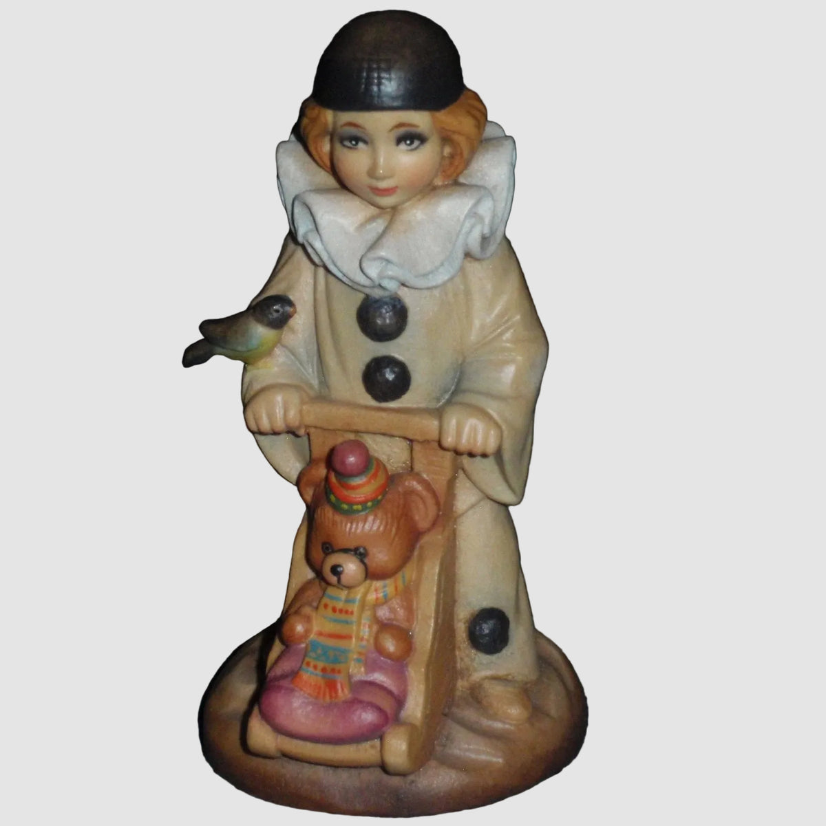 "Pierrot Clown" With Teddy Bear & Bird 4” Limited Edition ANRI Wood Carving By J.C. Gibert