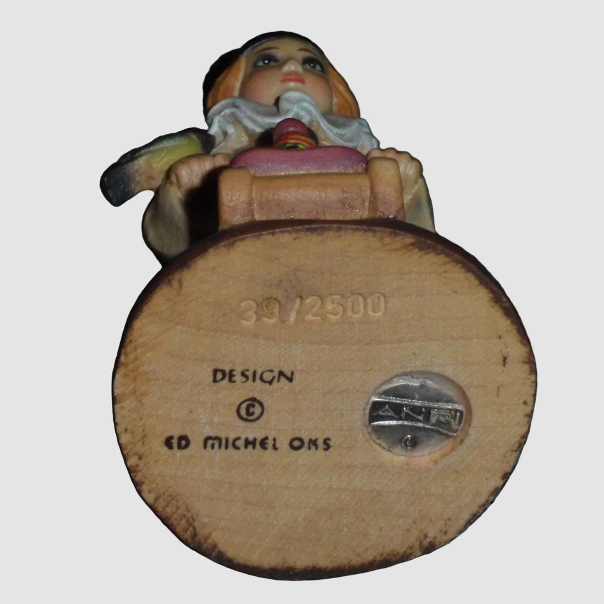 "Pierrot Clown" With Teddy Bear & Bird 4” Limited Edition ANRI Wood Carving By J.C. Gibert