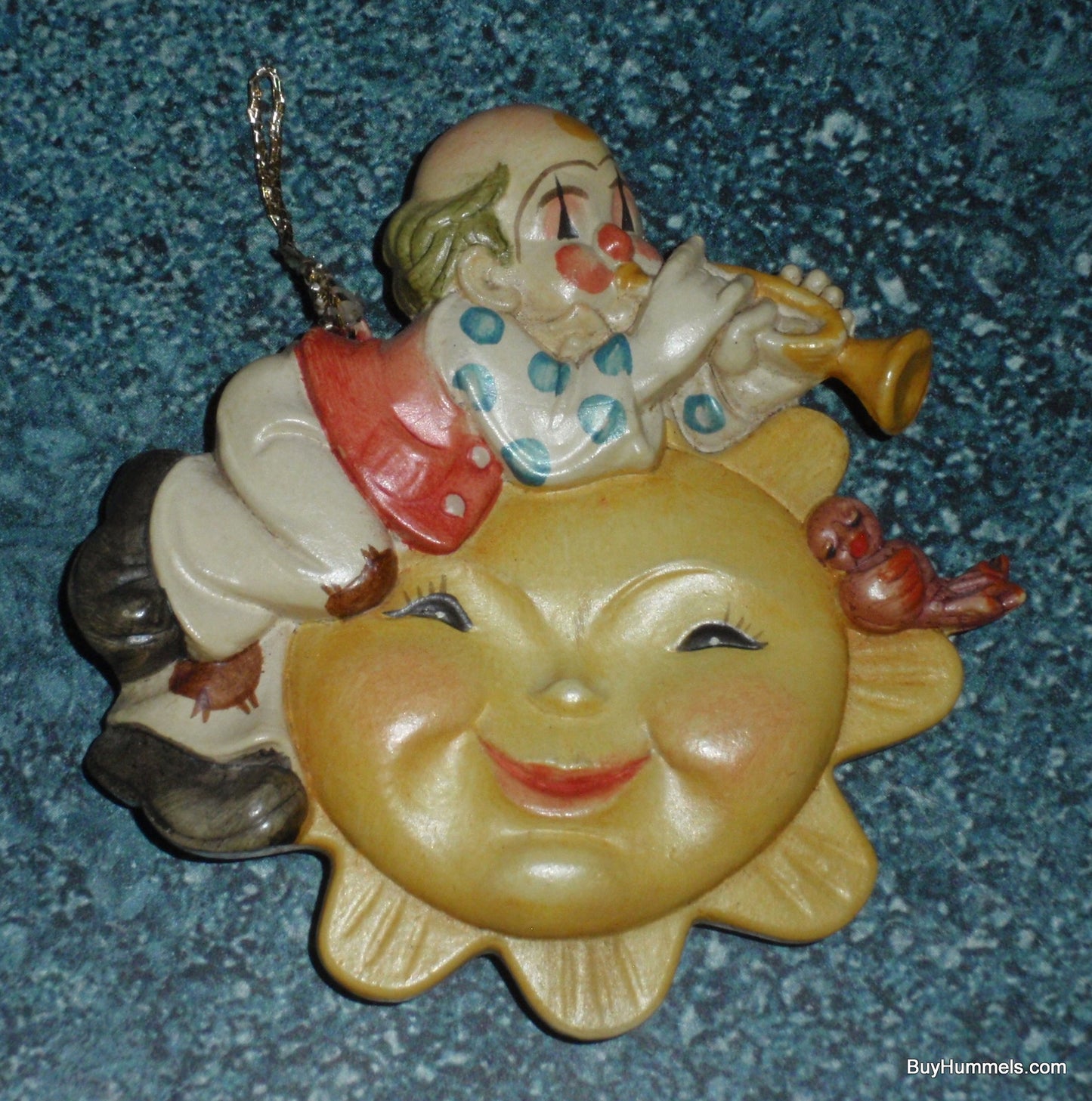 "Happy" Anri Ferrandiz Toriart Christmas Ornament #624-240 Clown Playing Trumpet On The Sun